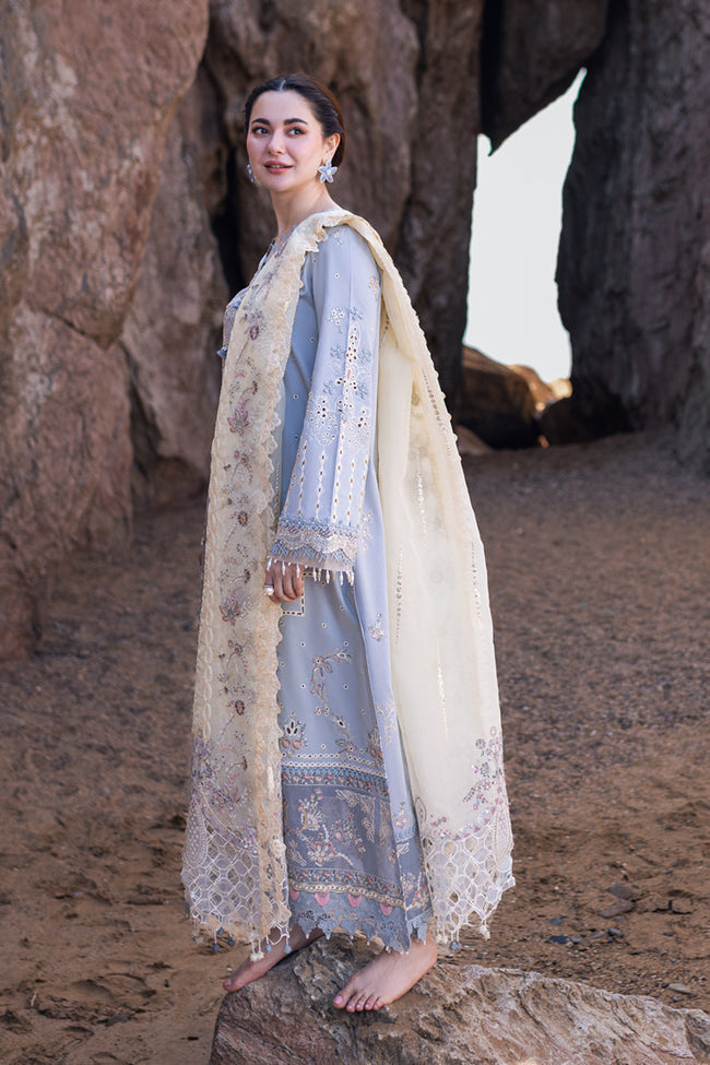 Lawn-3PC Embroidered Shirt with Organza Embroidered Dupatta-1235