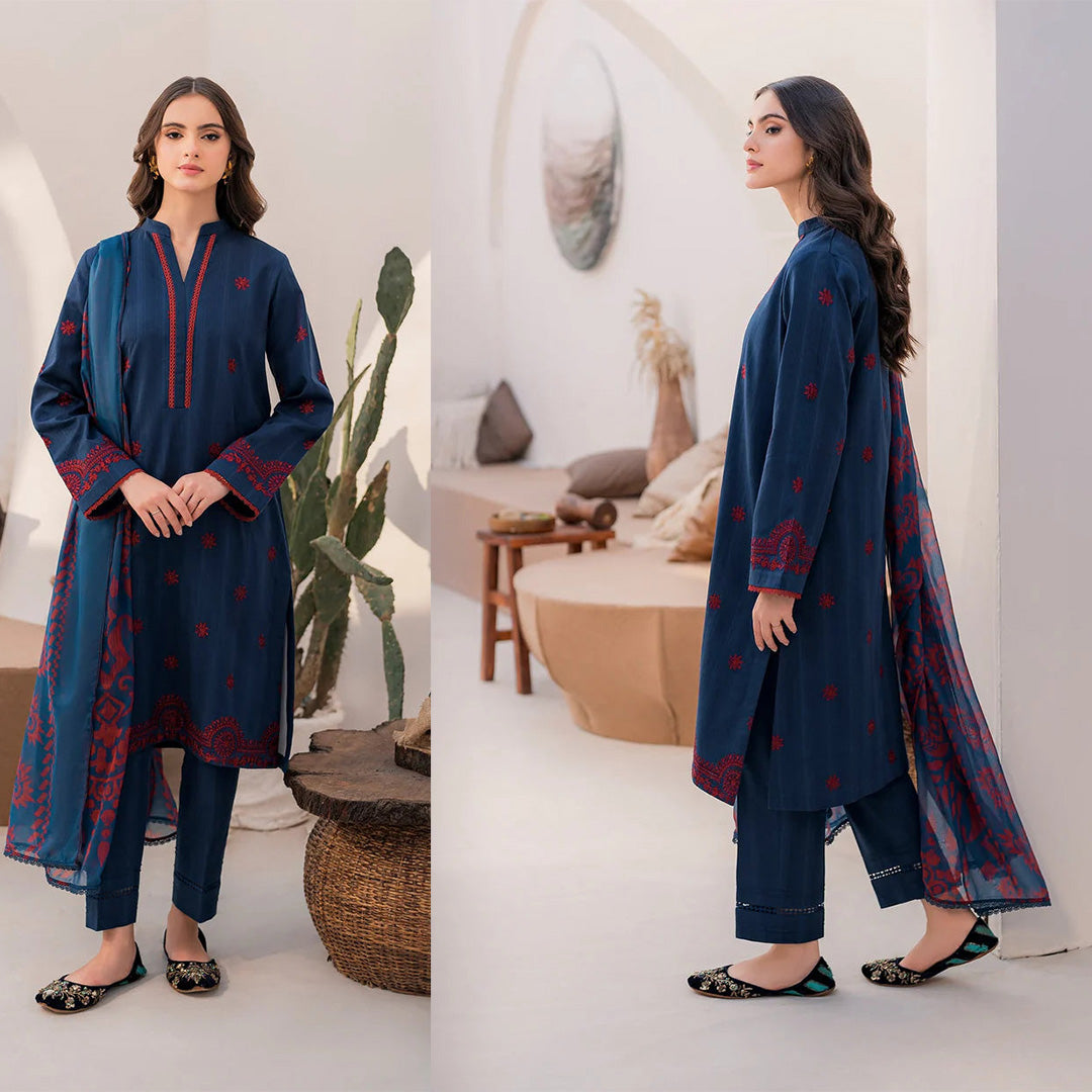 JAZMIN 3PC DHANAK EMBROIDERED SHIRT WITH DIGITAL PRINTED DUPATTA-667