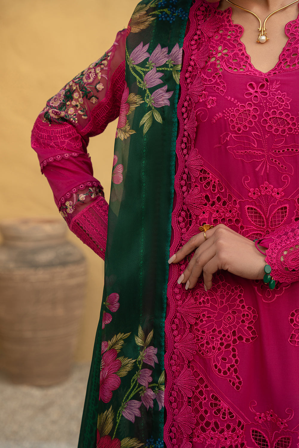 Dhanak-3PC Embroidered Shirt with Digital Printed Wool Shawl -3408
